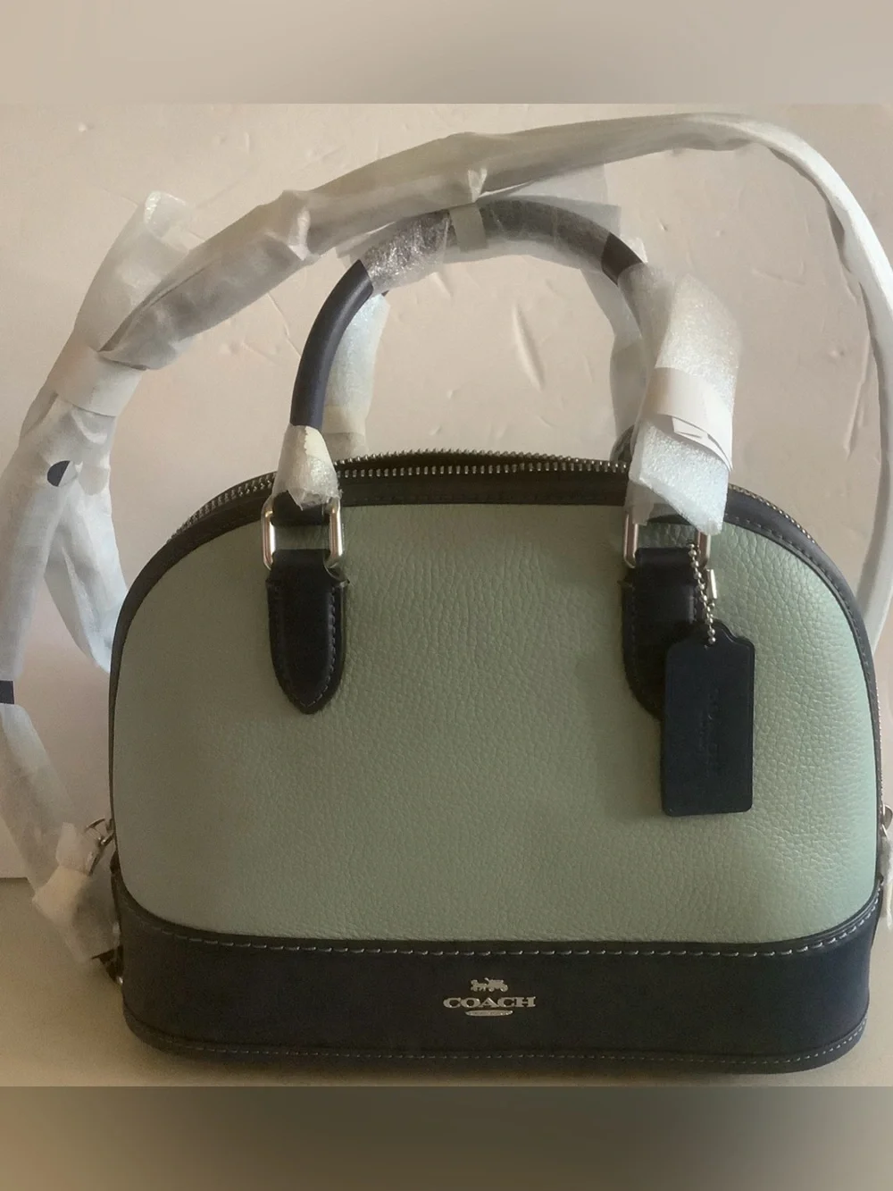 NWT COACH Sabrina Satchel Bag in Colorblock light blue / deep blue